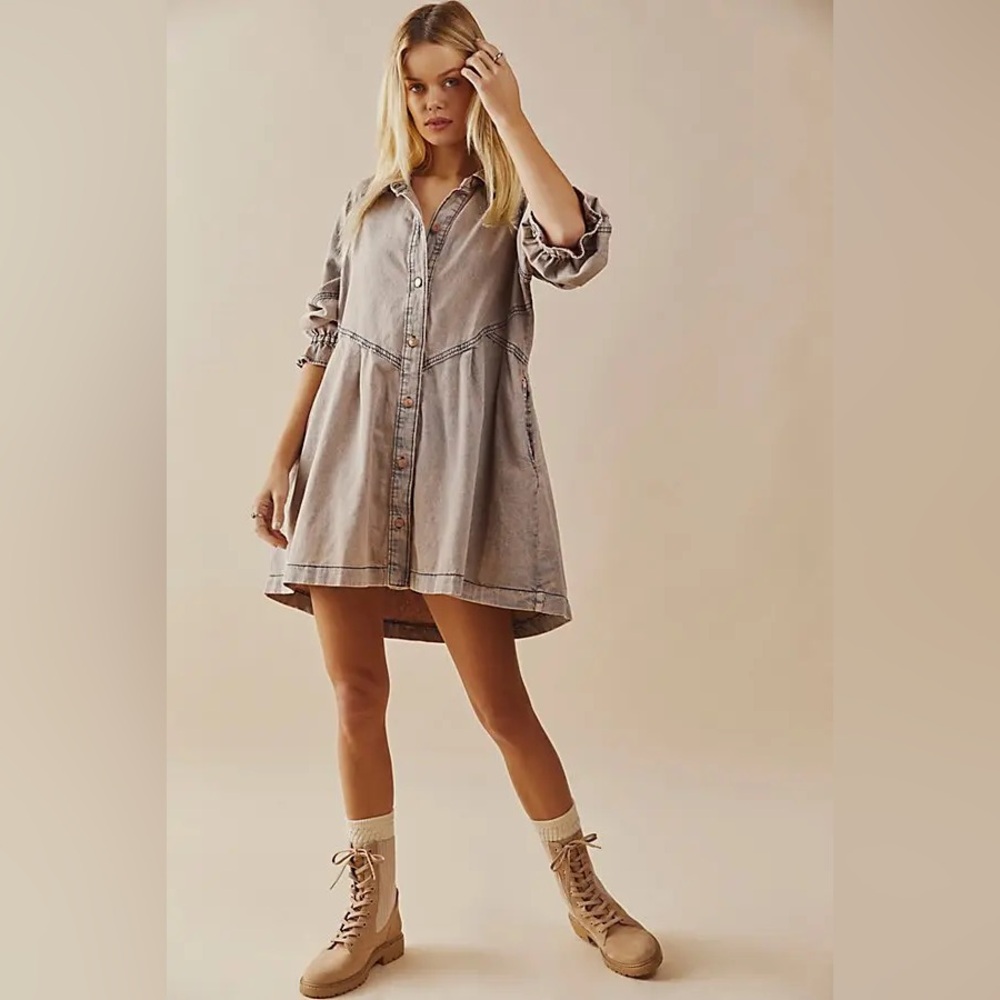 We The Free Hannah Denim Mini Dress M Homestead